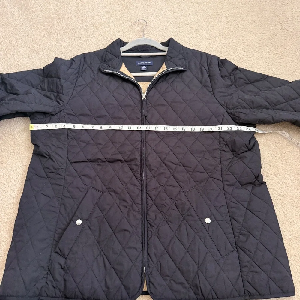 Lands End Black Quilted Barn Jacket Womens 1X 16W-18W Full Zip Tan Lining